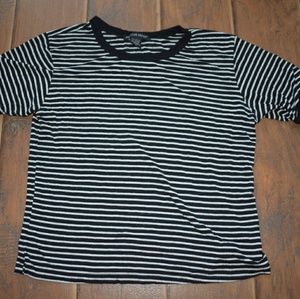 Striped Tee Black and White Cropped Black Trim S